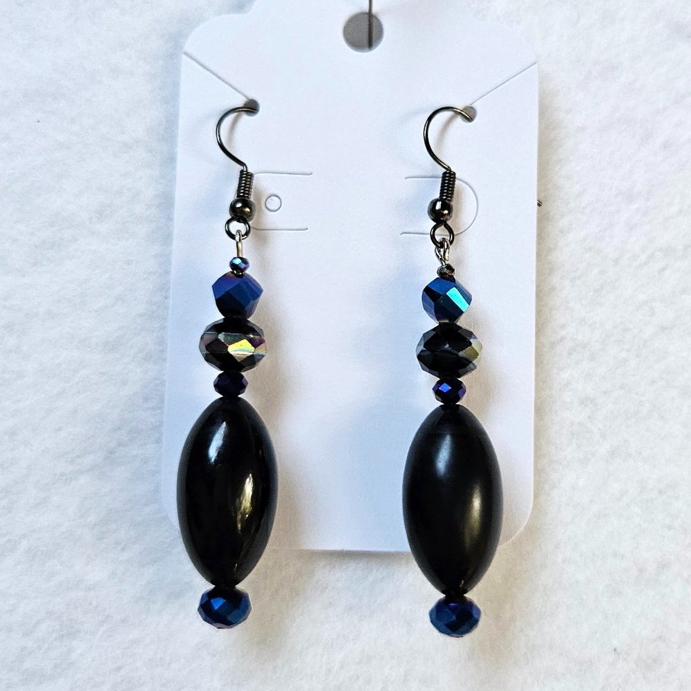 J7 Handmade Blue and Black Dangle Earrings